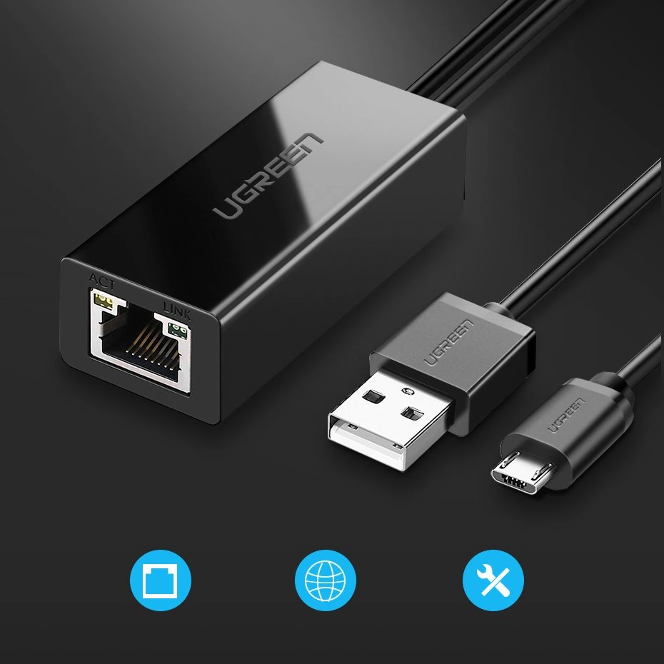 Ugreen 30985 external network card for Chromecast with micro USB / USB-A connectors 100Mb/s 1m - blackeng