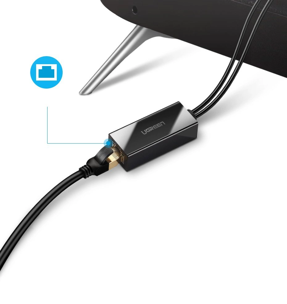 Ugreen 30985 external network card for Chromecast with micro USB / USB-A connectors 100Mb/s 1m - blackeng