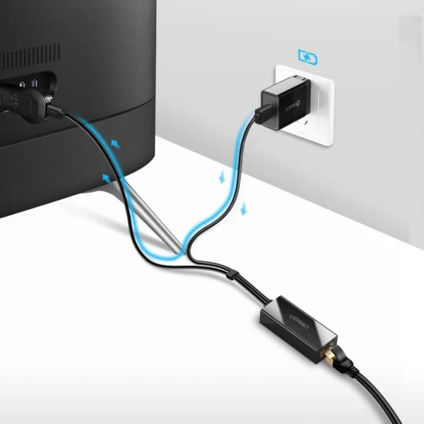 Ugreen 30985 external network card for Chromecast with micro USB / USB-A connectors 100Mb/s 1m - blackeng