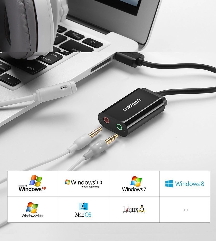 Ugreen external sound card music adapter USB - 3.5 mm mini jack 15cm black (30724)eng