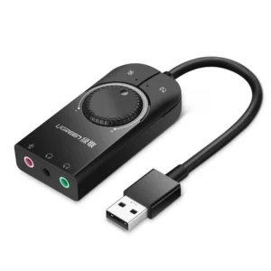 Ugreen external sound card music adapter USB - 3.5 mm mini jack with volume control 15 cm black (40964)eng