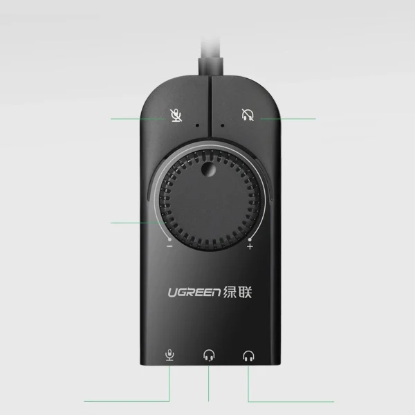 Ugreen external sound card music adapter USB - 3.5 mm mini jack with volume control 15 cm black (40964)eng