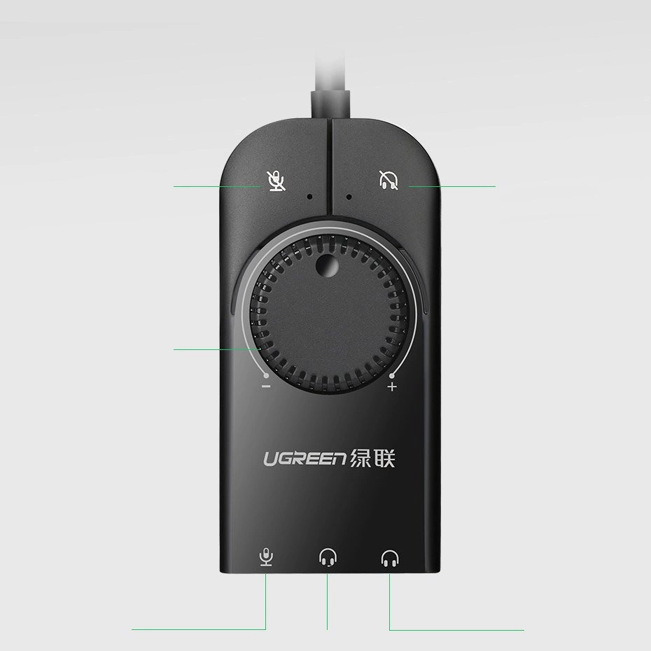 Ugreen external sound card music adapter USB - 3.5 mm mini jack with volume control 15 cm black (40964)eng