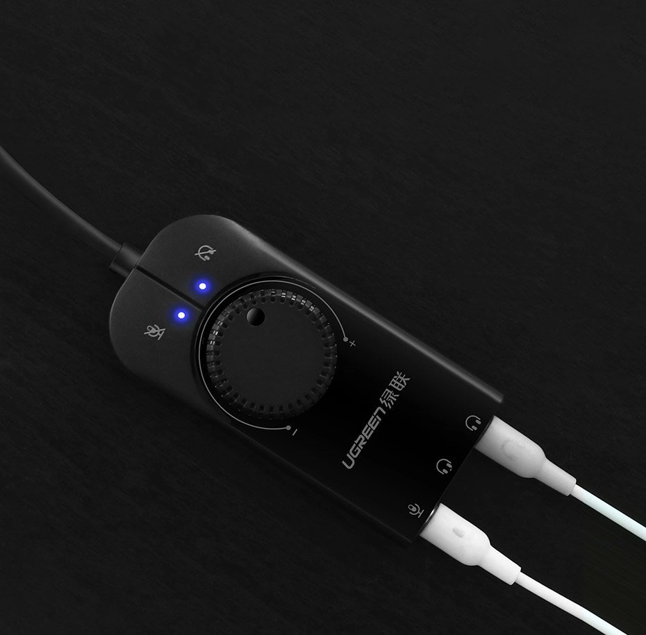 Ugreen external sound card music adapter USB - 3.5 mm mini jack with volume control 15 cm black (40964)eng