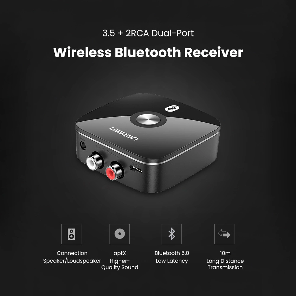 Ugreen adapter receiver Bluetooth 5.1 aptX 2RCA / 3.5mm mini jack black (40759)eng