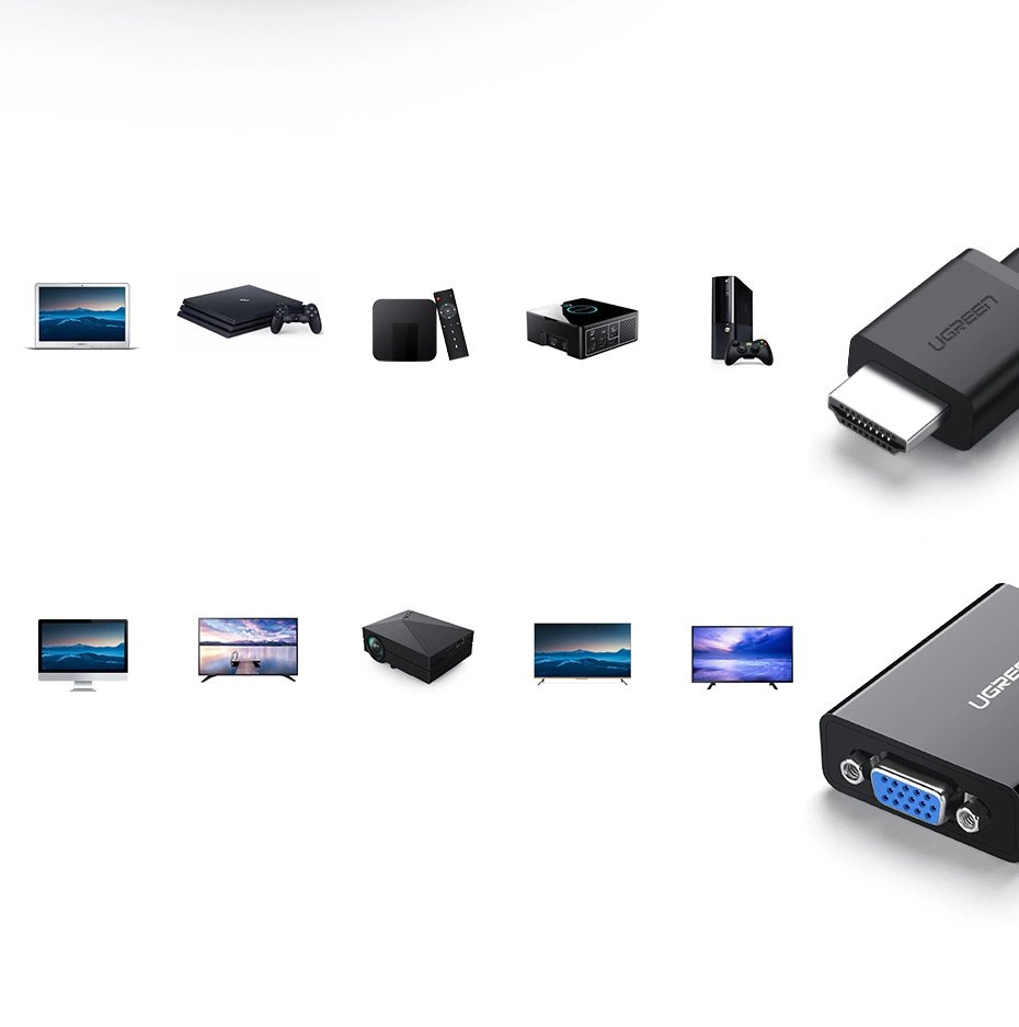 Ugreen adapter HDMI - VGA micro USB / audio 3.5 mm mini jack black (40248)eng