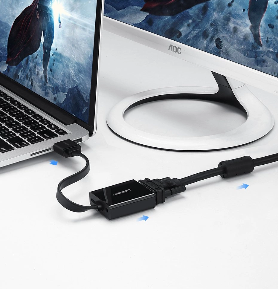Ugreen adapter HDMI - VGA micro USB / audio 3.5 mm mini jack black (40248)eng