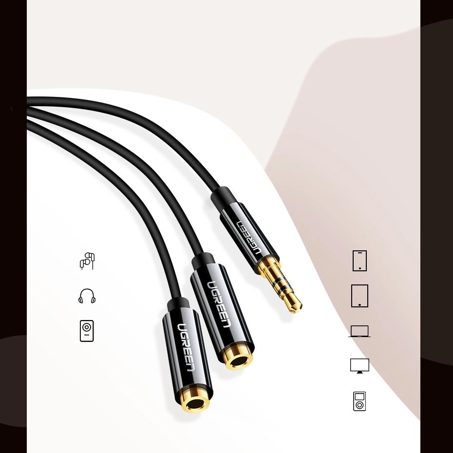 Ugreen cable 3.5 mm headphone splitter mini jack AUX 25cm black (20816)eng