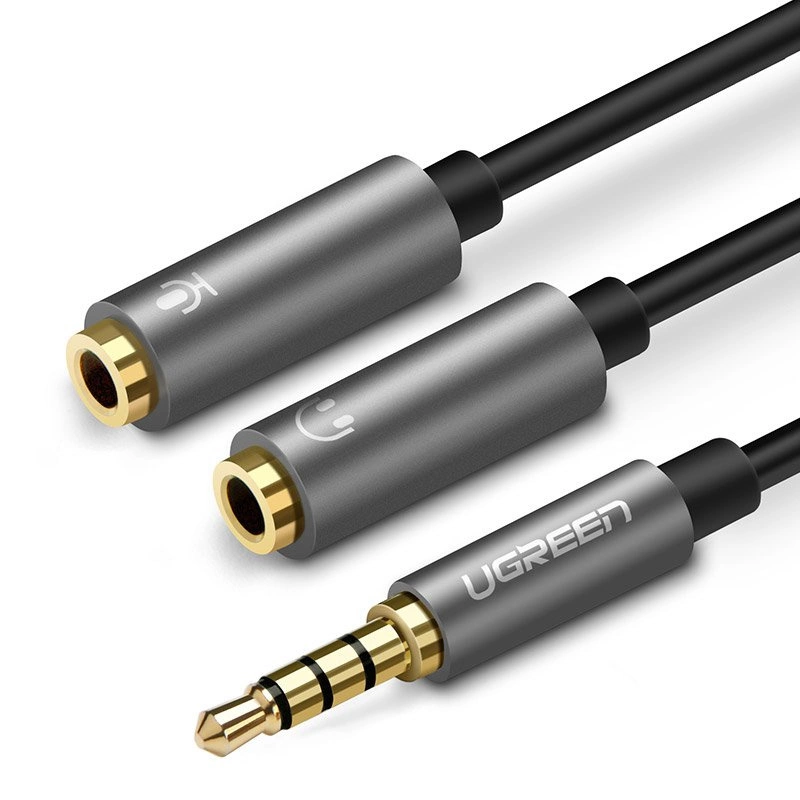 Ugreen cable cable headphone splitter 3.5 mm mini jack AUX microphone 20cm (microphone + stereo output) silver (30619)eng