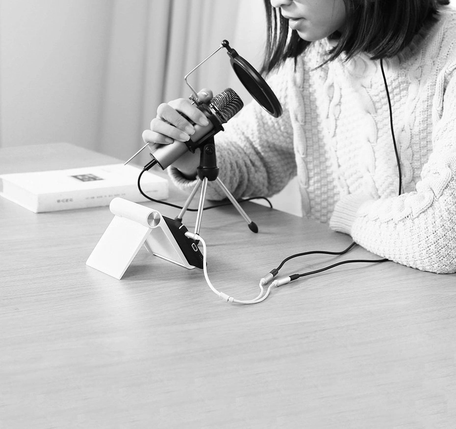 Ugreen cable cable headphone splitter 3.5 mm mini jack AUX microphone 20cm (microphone + stereo output) silver (30619)eng
