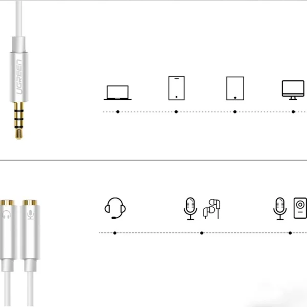 Ugreen cable cable headphone splitter 3.5 mm mini jack AUX microphone 20cm (microphone + stereo output) silver (30619)eng