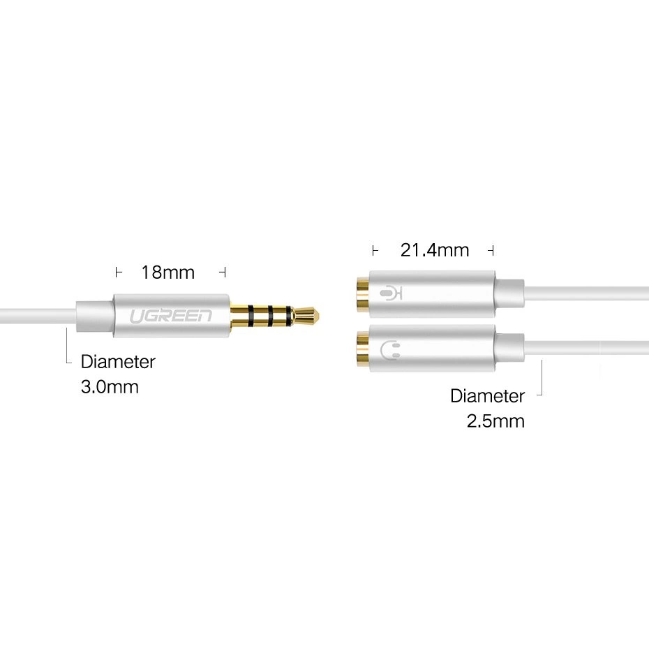 Ugreen cable cable headphone splitter 3.5 mm mini jack AUX microphone 20cm (microphone + stereo output) silver (30619)eng