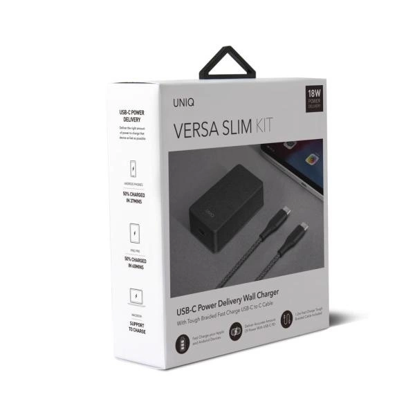 Uniq Versa Slim LITHOS Collective USB-C PD 18W wall charger + USB-C / USB-C cable - blackeng