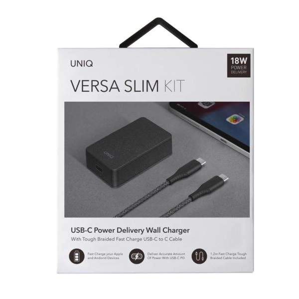 Uniq Versa Slim LITHOS Collective USB-C PD 18W wall charger + USB-C / USB-C cable - blackeng