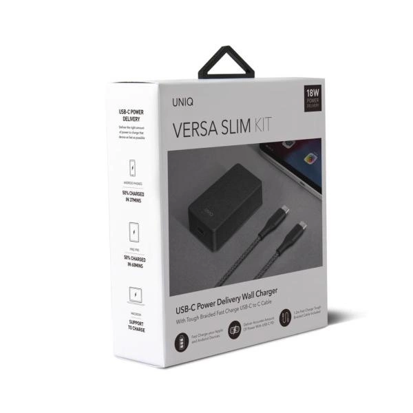 Uniq Versa Slim LITHOS Collective USB-C PD 18W wall charger + USB-C / USB-C cable - blackeng