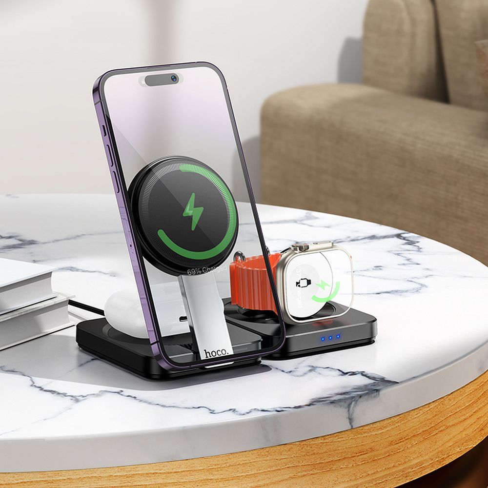 EOL HOCO foldable wireless chrger 3in1 compatible with Apple Watch 15W CQ11 black