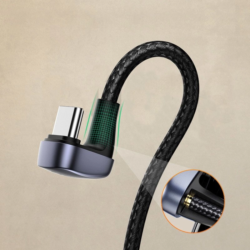 Ugreen nylon angled cable USB cable - USB Type C 1 m 3 A 18 W Quick Charge AFC FCP for gamers gray (70313)eng