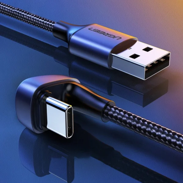 Ugreen nylon angled cable USB cable - USB Type C 1 m 3 A 18 W Quick Charge AFC FCP for gamers gray (70313)eng