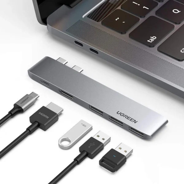 HUB Ugreen 60559 2x USB-C / USB-C PD (Thunderbolt 3, 100W, 4K 60 Hz, 10 Gbps) / HDMI 4K 30 Hz / 3x USB 3.0 for MacBook Pro / Air - Grayeng