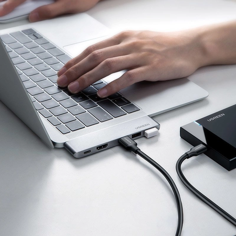 HUB Ugreen 60559 2x USB-C / USB-C PD (Thunderbolt 3, 100W, 4K 60 Hz, 10 Gbps) / HDMI 4K 30 Hz / 3x USB 3.0 for MacBook Pro / Air - Grayeng