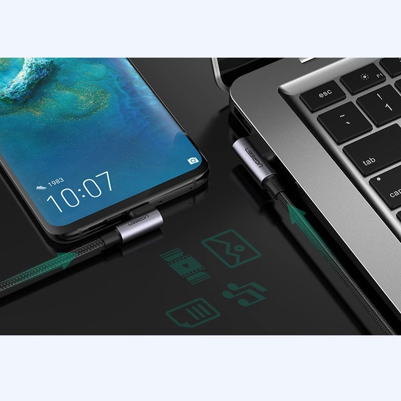 Ugreen angle cable USB cable - USB Type C Quick Charge 3.0 QC3.0 3 A 0.5 m gray (US176 20855)eng