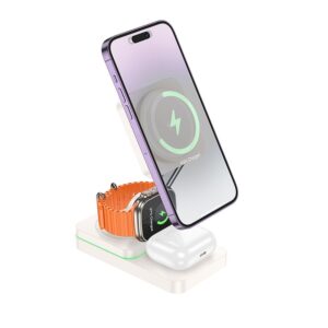 EOL HOCO wireless charger 3in1 compatible with MagSafe 15W CQ10 milky white