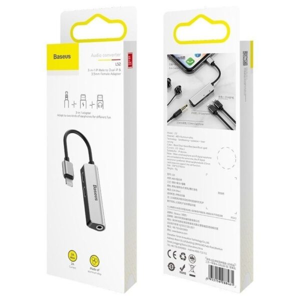 BASEUS adapter AUX 3in1 Lightning to Jack 3,5 mm (female) + 2 x Lightning L52 CALL52-S1 silver black
