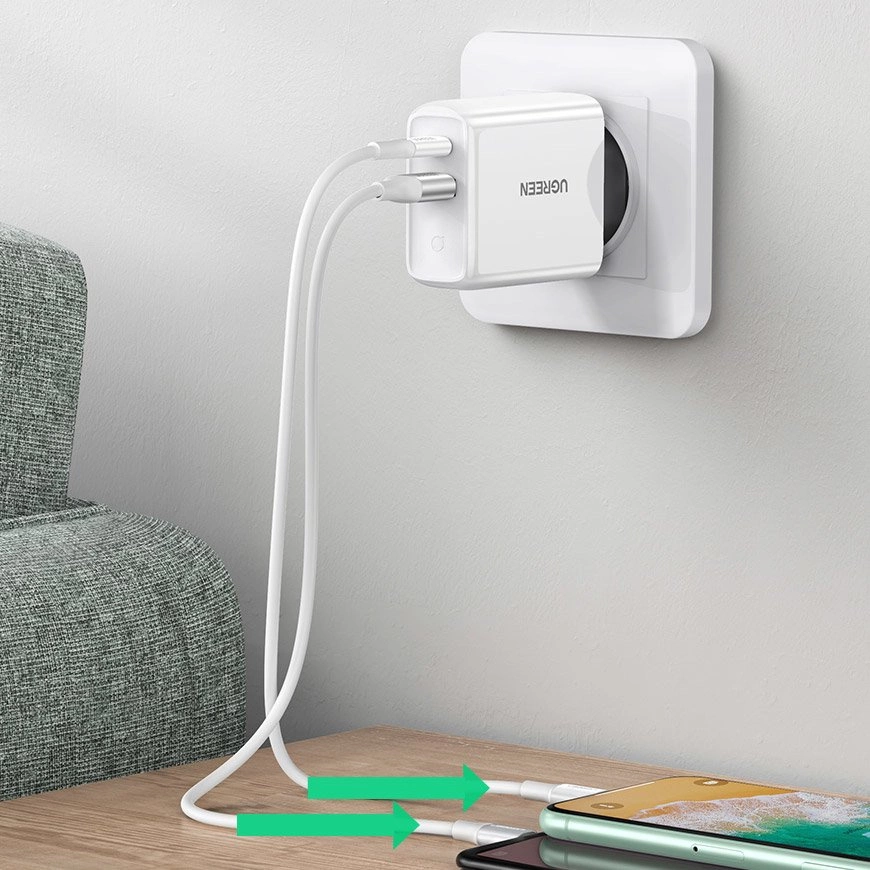 Ugreen Fast USB Type C / USB Wall Charger 36 W Quick Charge 4.0 Power Delivery white (60468 CD170)eng