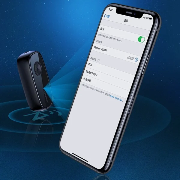 Ugreen Bluetooth 5.0 audio receiver AUX aptX, aptX LL mini headphone jack black (70304)eng