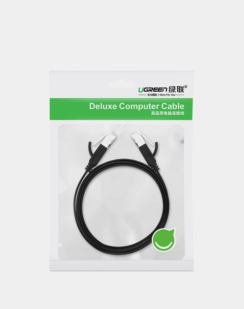 Ugreen Flat Cable Internet Network Cable Ethernet Patchcord RJ45 Cat 6 UTP 1000Mbps 1m Black (NW101 50184)eng