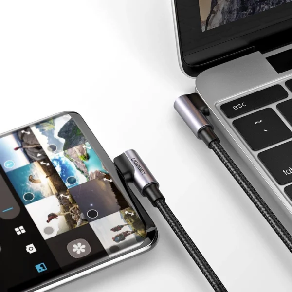 Ugreen US323 angled USB-C - USB-C PD QC SCP 3A 480Mb/s cable 1m - grayeng