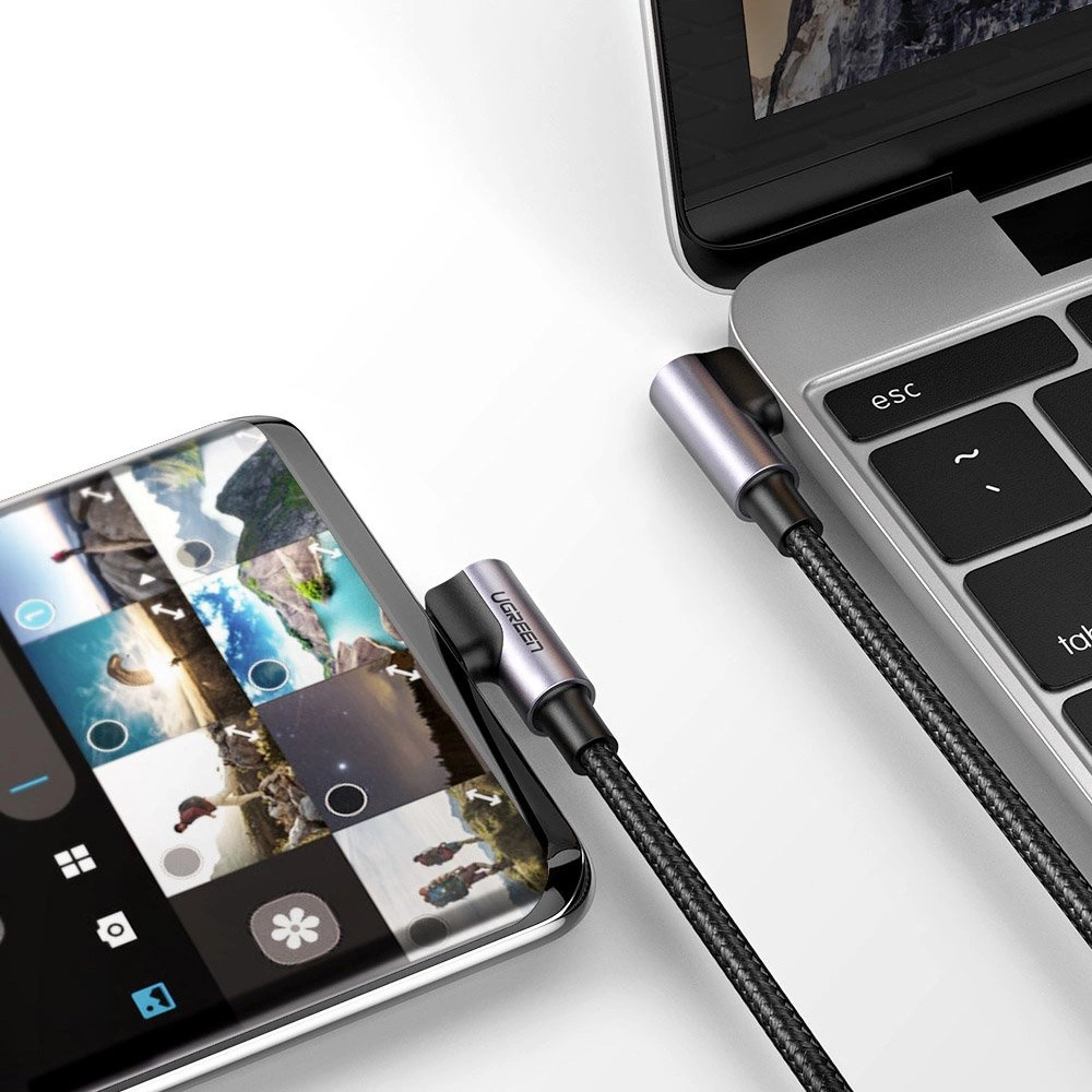 Ugreen US323 angled USB-C - USB-C PD QC SCP 3A 480Mb/s cable 1m - grayeng