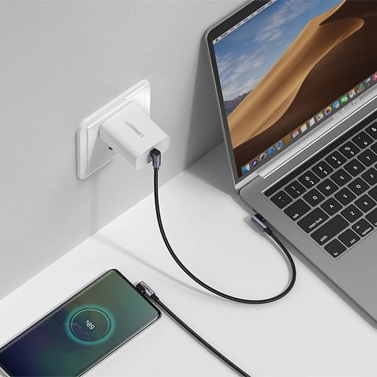Ugreen US323 angled USB-C - USB-C PD QC SCP 3A 480Mb/s cable 1m - grayeng