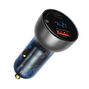 Baseus USB / USB Type C car charger 65 W 5 A SCP Quick Charge 4.0+ Power Delivery 3.0 LCD screen transparent (CCKX-C0A)eng