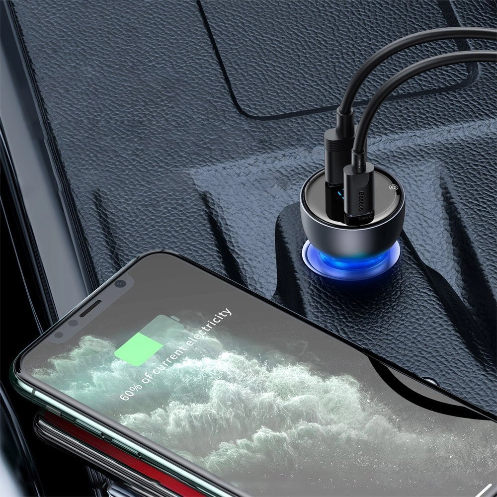Baseus USB / USB Type C car charger 65 W 5 A SCP Quick Charge 4.0+ Power Delivery 3.0 LCD screen transparent (CCKX-C0A)eng