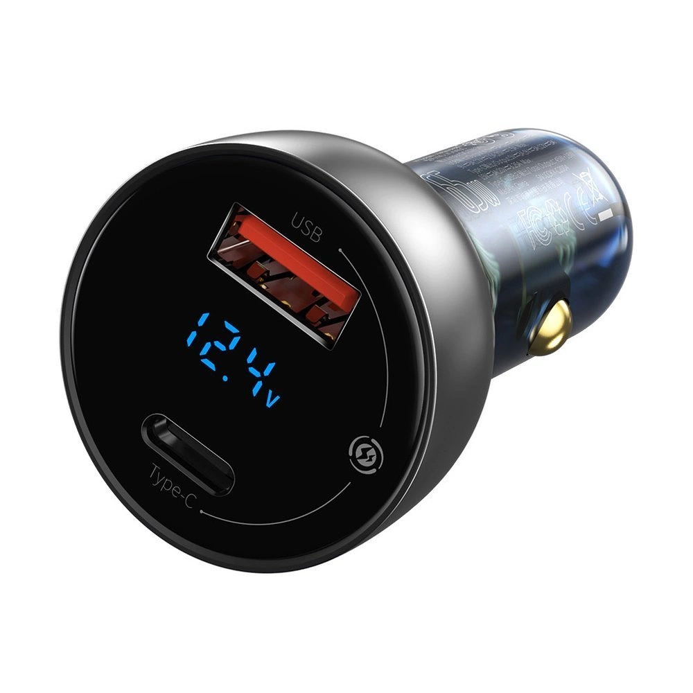 Baseus USB / USB Type C car charger 65 W 5 A SCP Quick Charge 4.0+ Power Delivery 3.0 LCD screen transparent (CCKX-C0A)eng