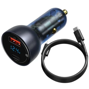 Baseus USB / USB Type C car charger 65 W 5 A SCP Quick Charge 4.0+ Power Delivery 3.0 LCD screen + USB Type C - USB Type C cable gray (TZCCKX-0G)eng