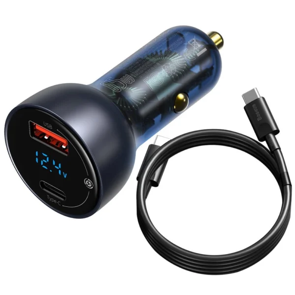 Baseus USB / USB Type C car charger 65 W 5 A SCP Quick Charge 4.0+ Power Delivery 3.0 LCD screen + USB Type C - USB Type C cable gray (TZCCKX-0G)eng