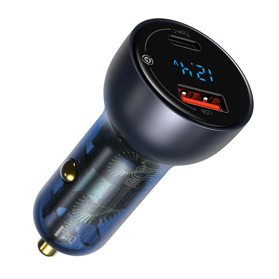 Baseus USB / USB Type C car charger 65 W 5 A SCP Quick Charge 4.0+ Power Delivery 3.0 LCD screen + USB Type C - USB Type C cable gray (TZCCKX-0G)eng