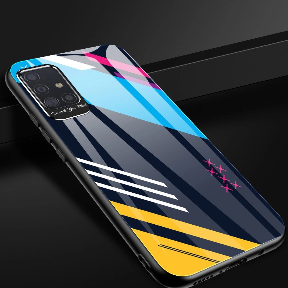 Color Glass Case Durable Cover with Tempered Glass Back and camera cover Samsung Galaxy A71 pattern 1eng