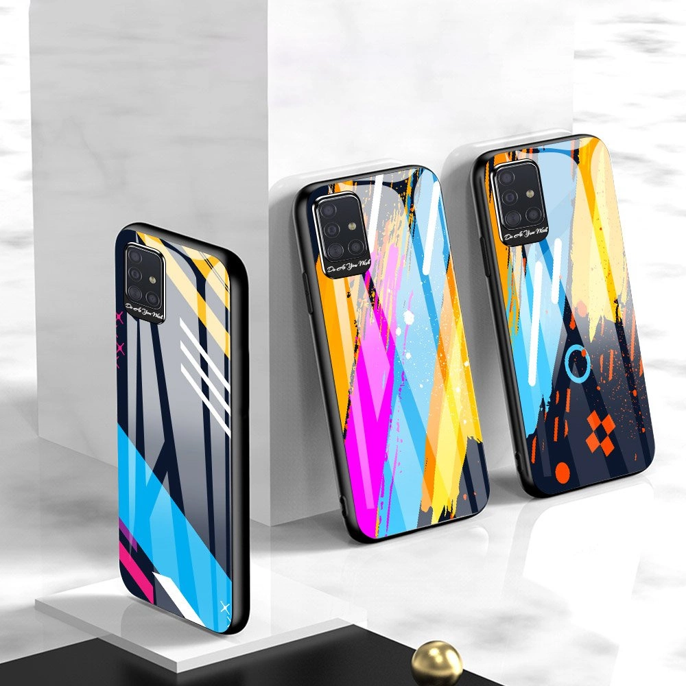 Color Glass Case Durable Cover with Tempered Glass Back and camera cover Samsung Galaxy A71 pattern 1eng
