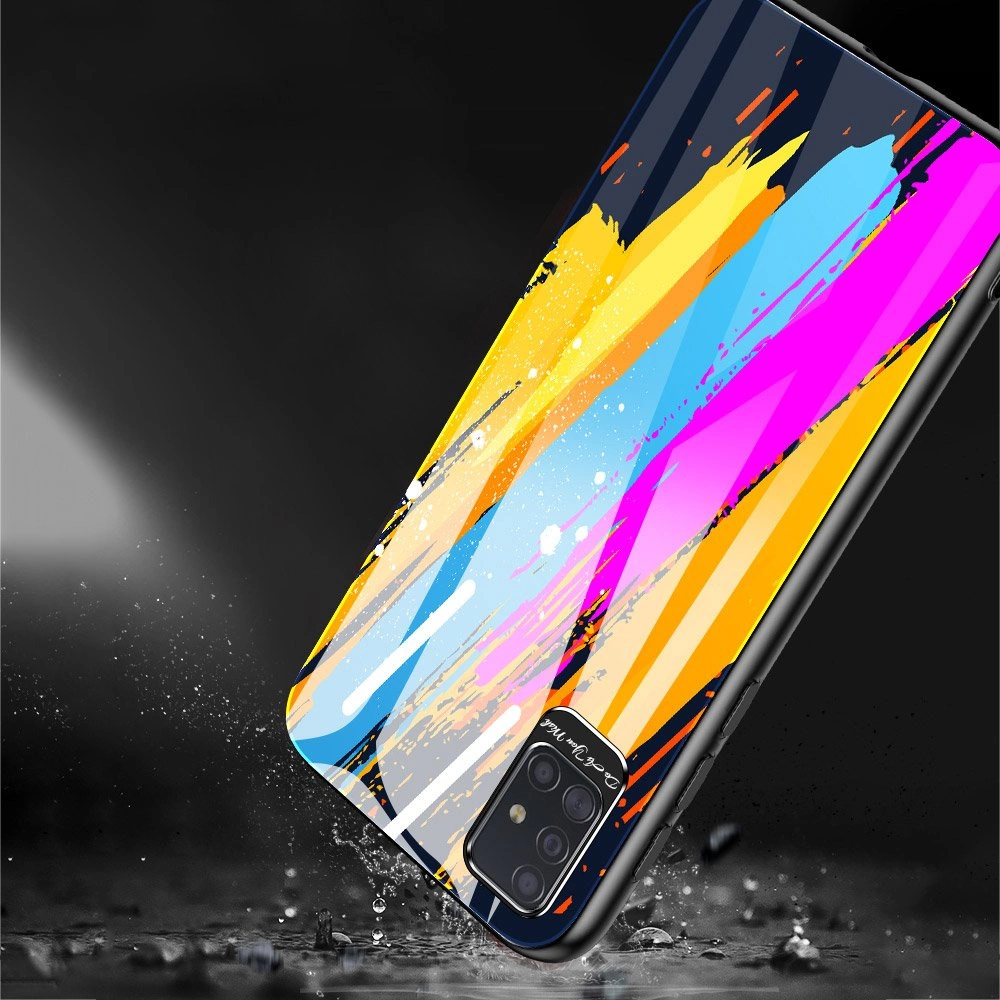 Color Glass Case Durable Cover with Tempered Glass Back and camera cover Samsung Galaxy A71 pattern 1eng