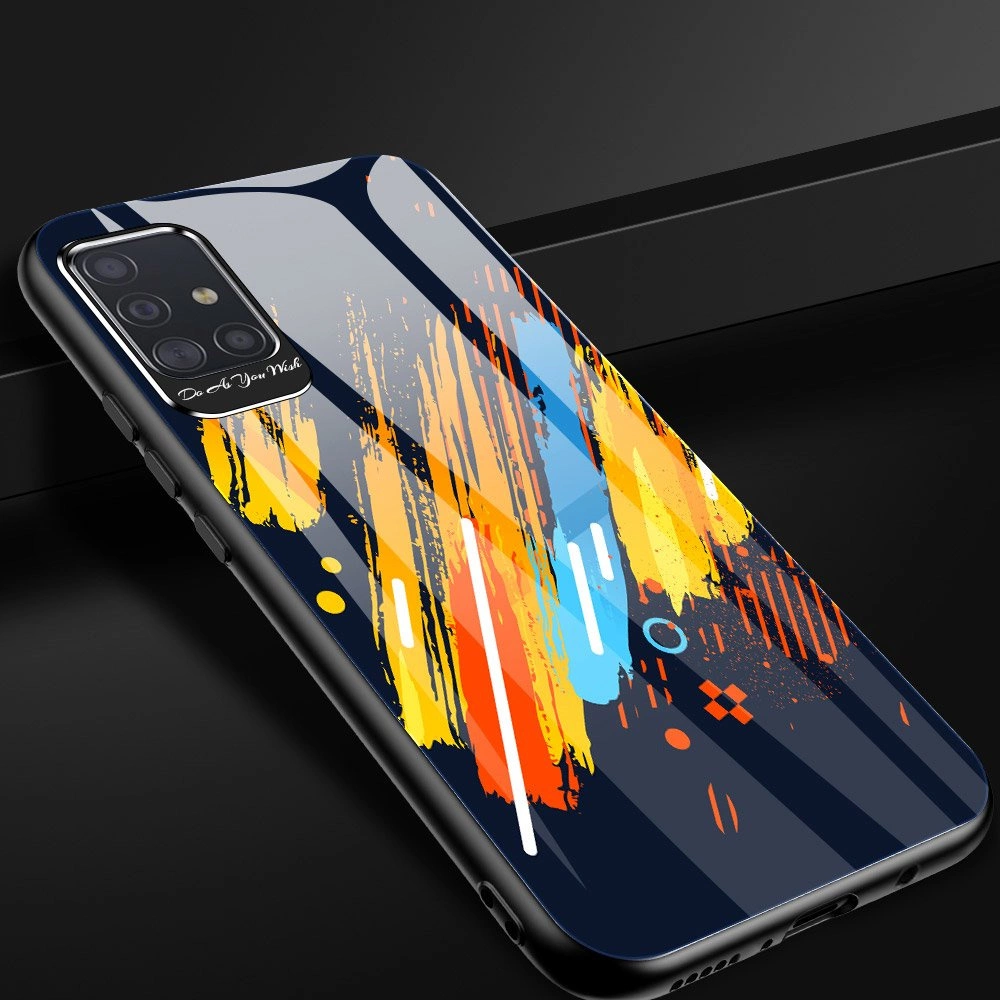 Color Glass Case Durable Cover with Tempered Glass Back and camera cover Samsung Galaxy A71 pattern 1eng