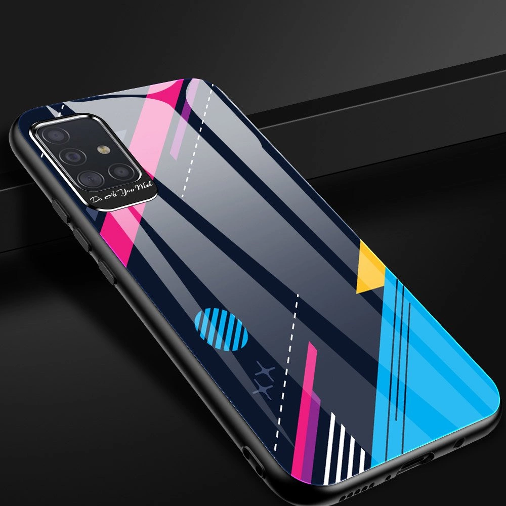 Color Glass Case Durable Cover with Tempered Glass Back and camera cover Samsung Galaxy A71 pattern 1eng