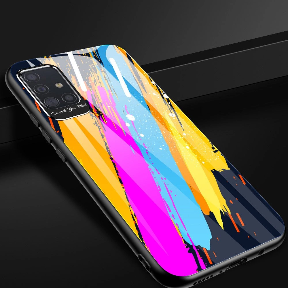 Color Glass Case Durable Cover with Tempered Glass Back and camera cover Samsung Galaxy A71 pattern 1eng