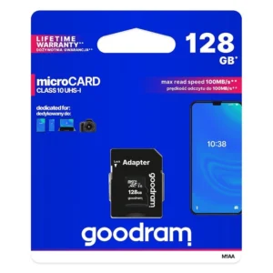 Goodram Microcard 128 GB micro SD XC UHS-I class 10 memory card, SD adapter (M1AA-01280R12)eng
