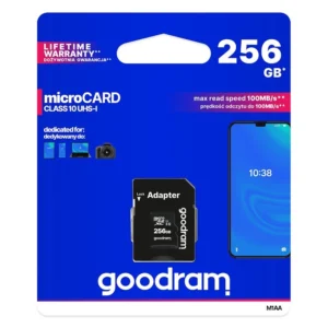Goodram Microcard 256 GB micro SD XC UHS-I class 10 memory card, SD adapter (M1AA-2560R12)eng