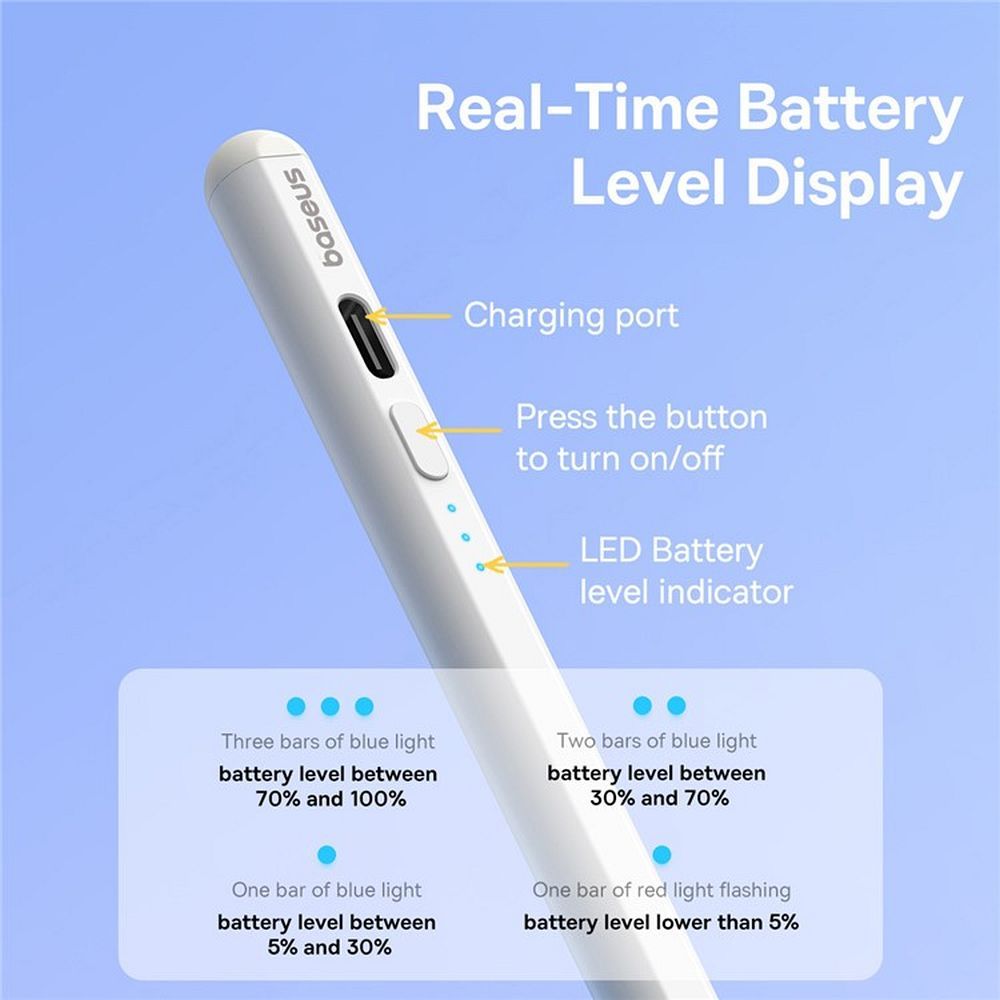BASEUS active universal capacitive pen compatible with iPad + cable Type C to Type C 130 mAh Smooth Writing 2 Lite P80015802213-01/BS-PS010 white