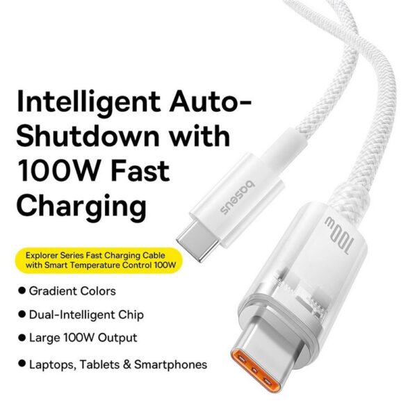 BASEUS cabel Type C to Type C Explorer Fast Charging 100W 2m stellar white P10319703221-00 / CB000043
