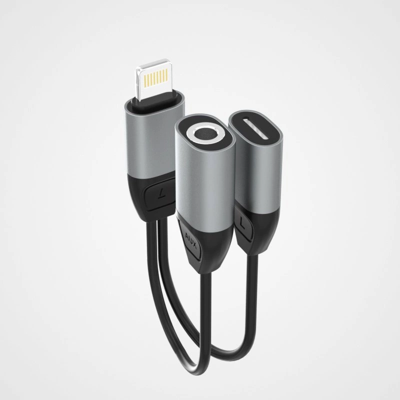 Dudao Headphone Adapter Lightning to Lightning Adapter + 3.5mm Mini Jack for Music and Charging Gray (L17i + Gray)eng